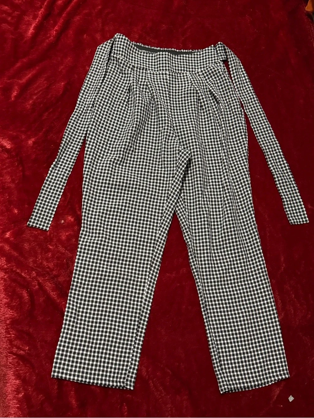 Sienna Sky Black & White Gingham High-Waist Tie Pants
